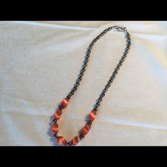 16” Peach Cat’s Eye Necklace w/Strlg Clasp - Picture 3 of 8